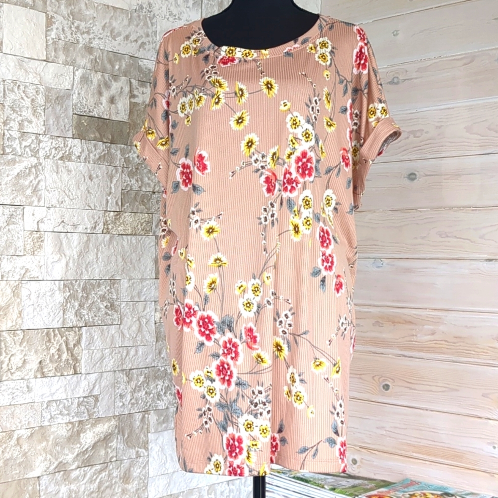 LuLaRoe Simply Comfortable Mini Dress/Long Tunic Top XL, Boho Tan Floral Print
